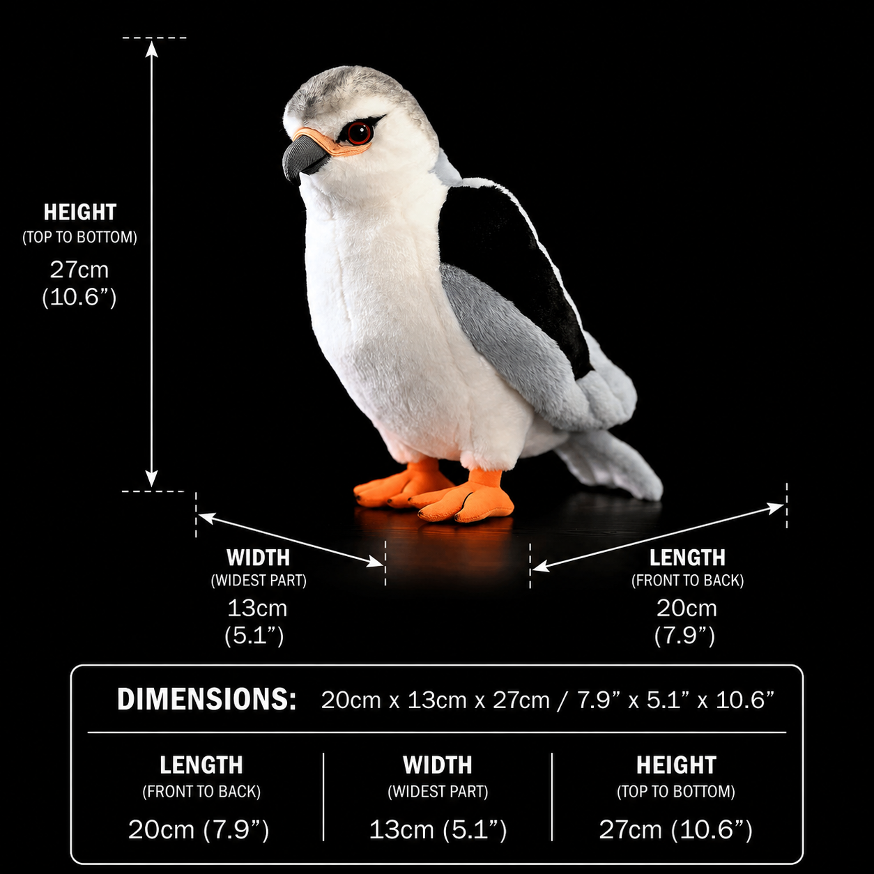 Black-winged Kite Bird Stuffed Plush Toy