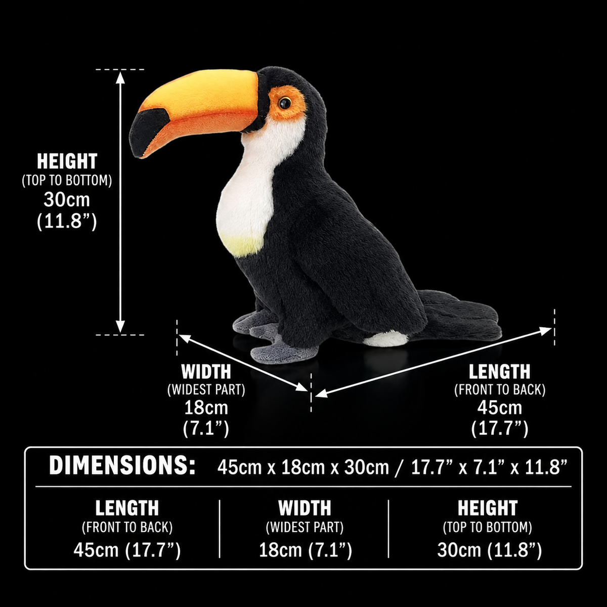 Brinquedo de pelúcia macio de pelúcia de pássaro tucano realista