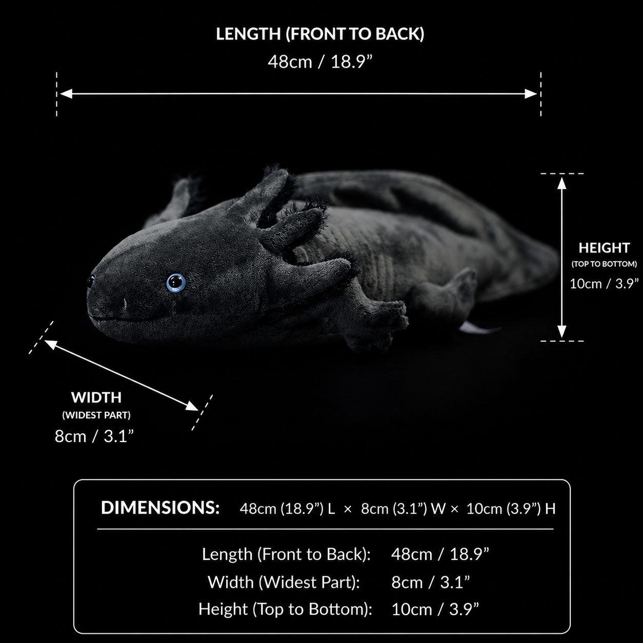Černá měkká plyšová hračka Axolotl