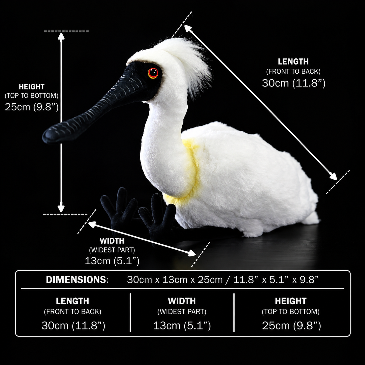 Brinquedo de pelúcia macio de pelúcia de pássaro colher de cara preta