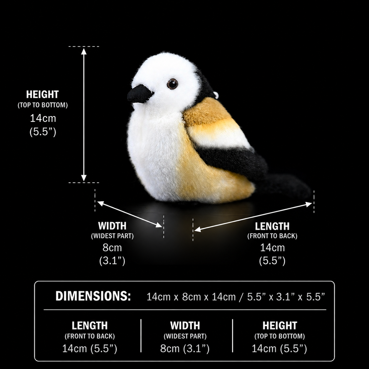 Long-Tailed Bushtit Bird Soft Stuffed Plush Toy