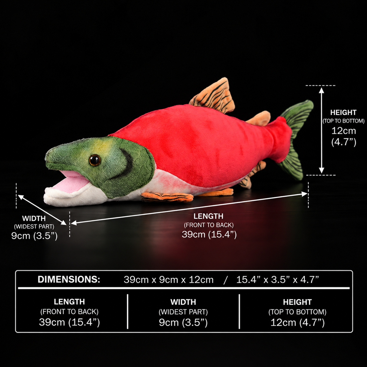 Brinquedo de pelúcia macio de pelúcia de peixe salmão vermelho