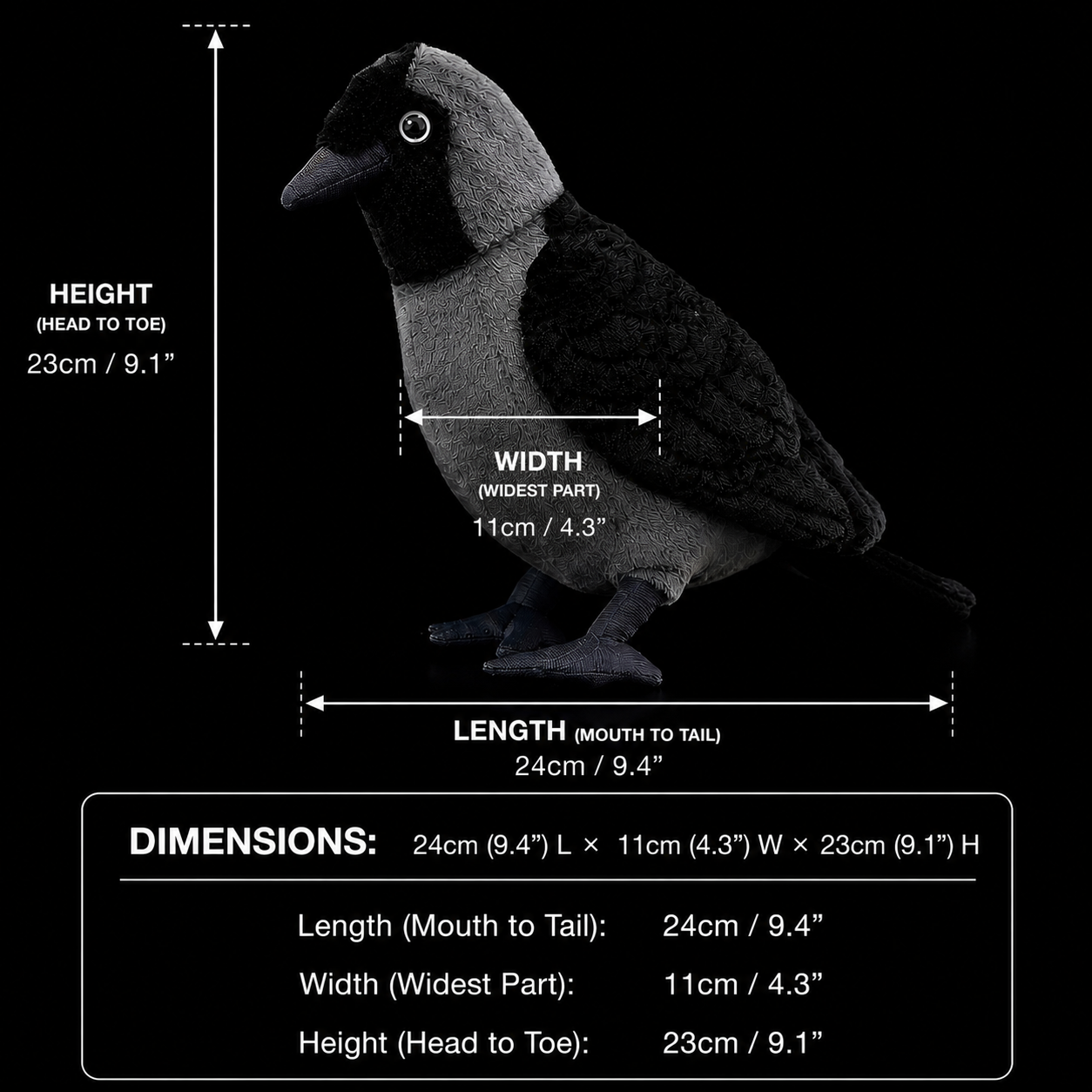 Western Jackdaw Crow Soft Stuffed Plush Toy